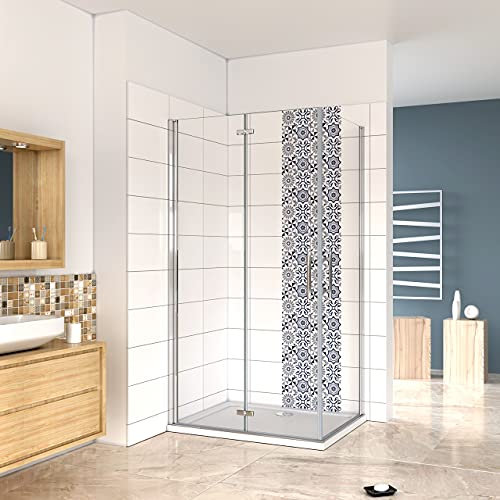185 cm Box Doccia Angolare Porta Pieghevole 70 cm con Porta Battente 90 cm in Vetro 6 mm Temperato Anticalcare Trasparente Telaio Cromo Lucido