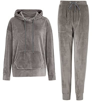 REORIA Damen Tracksuit Set Langarm Hoodie Jogger Rundhalsausschnitt Zweiteiliges Outfit Trainingsanzug Dunkelgrau M