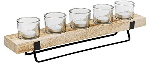 URBNLIVING Natural Wood, Metal, Glass Tealight Candle Display tray Holder Set, suitable for Home, Weddings and other Events