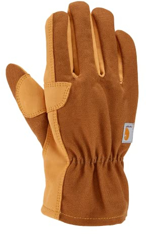 Carhartt Men's Duck/Synthetic Leather Open Cuff Glove, Brown, Medium