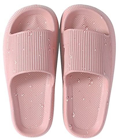 HSHAPAY House Slippers for Man And Women Beach Slides Non-Slip Lightweight Open-toe Shower Shoes Quick Drying Extra Thick Sandals (7, Pink, numeric_7)