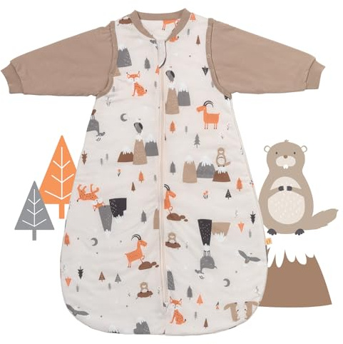 Slumbersac Saco de dormir bebe para todo el año 0-3 meses Animales de montaña 2.5 Tog Oeko-Tex | Saco de dormir recien nacido con mangas largas 56 cm | Saco bebe 0-3 meses