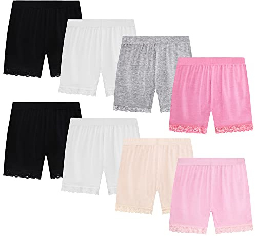 GENTABY Girls Safety Dress Shorts Dance - Underskirts Cycling Bike Shorts Black White Pink Gym Sports Breathable Lace Pants 8 Pack 3-4 Years