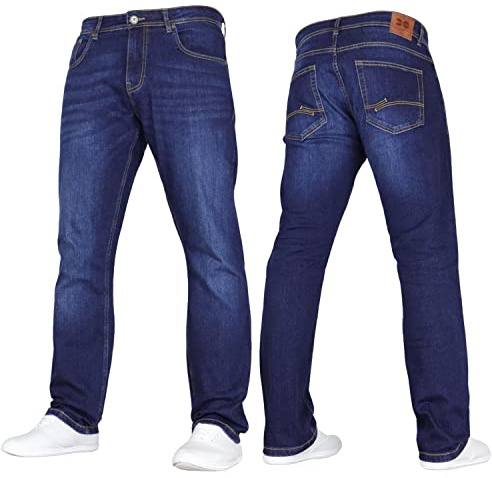 Crosshatch Mens Stretch Straight Leg Classic Regular Fit Basic Denim Jeans, 5 Pocket, Zipper, Solid, 30, 32 or 34 inches
