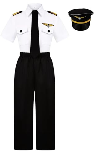 SCYPRUTH Airline Pilot Costume for Kids Captain Pilot Uniform for Career Day Halloween Dress Up Birthday Gifts