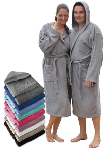 LEBENGOOD Bademantel für Herren, Unisex, mit Kapuze, 100% amerikanische Baumwolle, 400 g, Taschen, weicher Bademantel, Duschtuch für Damen, Cap.Acero, L