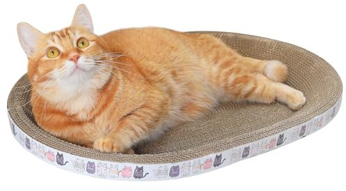Ovales Katzenkratzbretter,Rund Katzenkratzbretter,Papp-Kratzer,Hohe Dichte, 2-in-1-Kratzbett für Katzen, Krallenschleifen und Schlafen