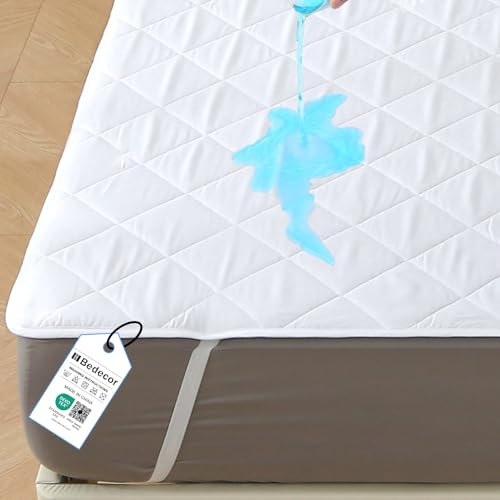 Bedecor Wasserdichter Matratzenschoner 180x200cm mit 4 elastischen Ecken- Oeko-Tex zertifizierte Atmungsaktive Nässeschutz Matratzenauflage Matratzenschutz Inkontinenzunterlage Waschbar