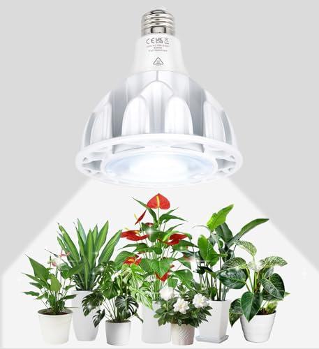 Qoolife 36W Pflanzenlampe Led Vollspektrum, E27 Grow Lampe mit High PPFD Wachstumslampen, 6000K LED Pflanzenlicht für Zimmerpflanzen, Gewächshaus Garten Weiß