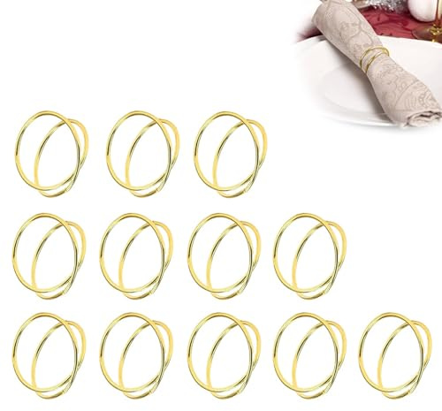 PARFCO Anelli Tovaglioli 12 Pièces Oro Anelli Portatovagliolo, Portatovaglioli, Anelli per Tovaglioli Natalizi, Doppio Cerchio Anelli Tovagliolo Rotondo per Feste, Compleanni e Matrimoni