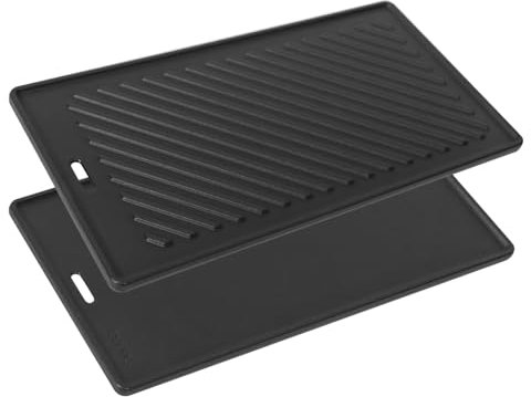Gusseisen Grillplatte für alle RÖSLE VIDERO G2-, G3-, G4- und G6-Modelle (ab Modelljahr 2021), 45 x 24cm Universal Massive Grill-Gussplatte, Wendeplatte Grill-Zubehör, 1 Stück BBQ Ersatz