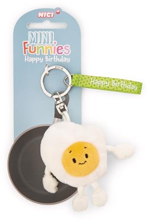 Llavero Huevo frito Happy Birthday de 7 cm, color blanco, acompañante fiel para mochila o bolso, para niños y personas adultas, 61801