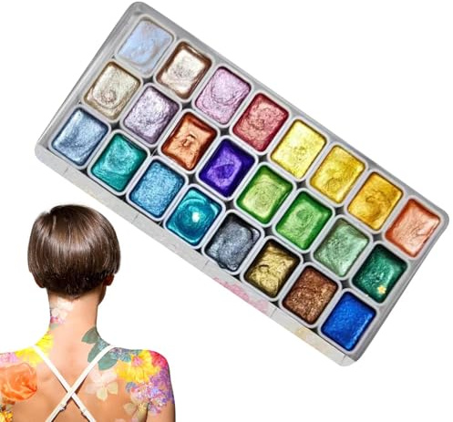 Shifting Watercolor Painting Set, 24 Color PearlescentPowder Mineral Pearl Pigment Art Watercolor, Metallics Vivid Watercolour Paint, Sparkling Effect Watercolor Pan Set for Artists,Student
