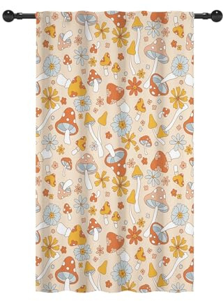 YONGFOTO 107x160cm Cortinas filtrantes de luz para Habitaciones Infantiles Fantasía Hongos y Flores Bolsillo para Barra Cortinas para Vivero Jardín de Infancia 1 Panel