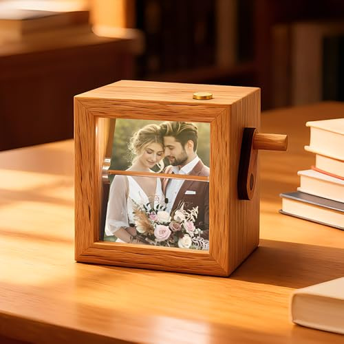 HOVCEH Album Fotografico a Manovella con Luce, Mini Album Fotografico Personalizzato, Cornice Flipbook, Libro con Foto Personalizzate per Coppie, Famiglia, Festa