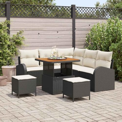 Frdhee Set di mobili da balcone, set da 8 pezzi nero e crema, 80 x 80 x 71 cm, gruppo panca angolare per balcone, terrazza, cortile