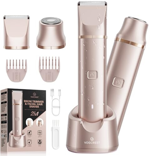 VG VOGCREST Recortadora de bikini para mujer: afeitadora corporal 2 en 1, afeitadora corporal indolora para axilas y brazos (oro champán)