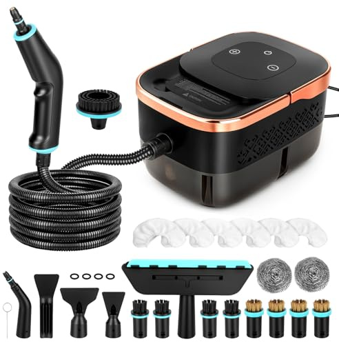 Pulitore a Vapore Manuale 2500W – 4 Bar, Riscaldamento in 15s, Vapore Igienizzante a 105°C, Serbatoio 1250ml, 6 Livelli per Cucina, Bagno, Auto, Piastrelle e Tessuti (23 Accessoires)
