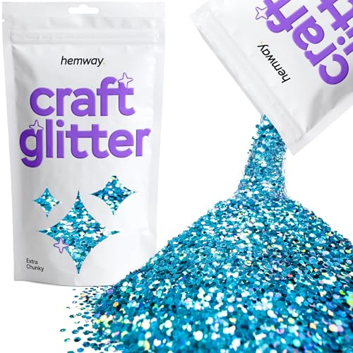 Hemway Craft Glitter Ocean Blue Holographic 100g Extra Chunky Glitter | for Crafts, Resin, Cosmetic, Nail, Face, Body, Festival, Tumblers, Art, Candle, Crafting