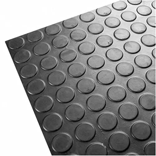 Revestimiento de Caucho Antideslizante | Suelo de Goma PVC Negro 1mm Diseño Botones (140_x_700 CM)