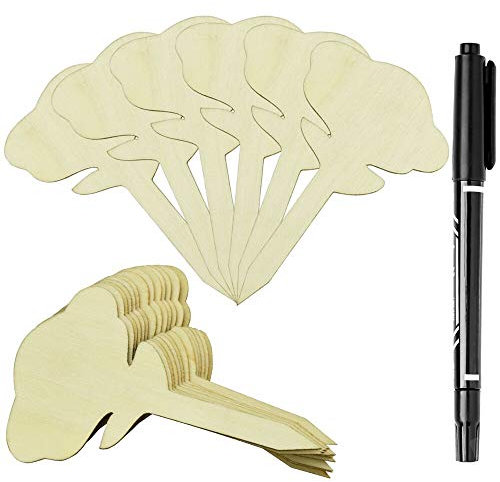 OLRWSLG 60 Stück Pflanzenschilder Holz Pflanzenstecker Schilder Wetterfest Pflanzenetiketten Mini Blütenform Gartenschilder und Marker Stift für Topfpflanzen, Blumen, Setzlinge, Gemüse
