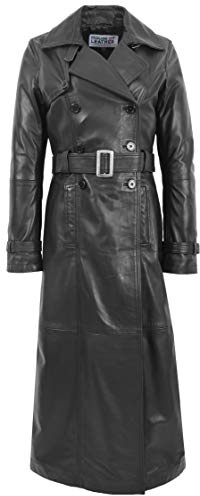 Womens vera pelle completa cappotto doppio petto trench stile Sharon nero Nero 52