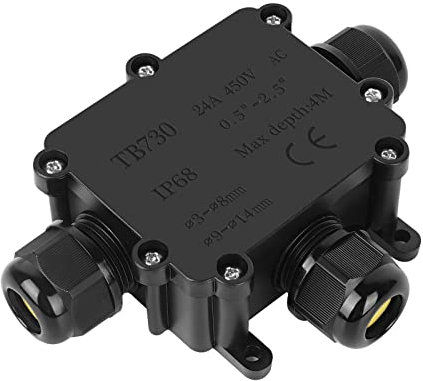 IP68 Wasserdichte Abzweigdose,3 Wege Verteilerdose Außen,Kabelverbinder Aussen,Unterirdische Verbindungsdose Elektrischer Außenverteilerdose für Kabeldurchmesser Ø4mm-15mm,Schwarz