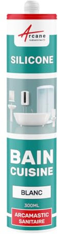 Joint silicone, douche, baignoire, sanitaire, sdb - 300 ml x 1 Blanc - ARCANE INDUSTRIES