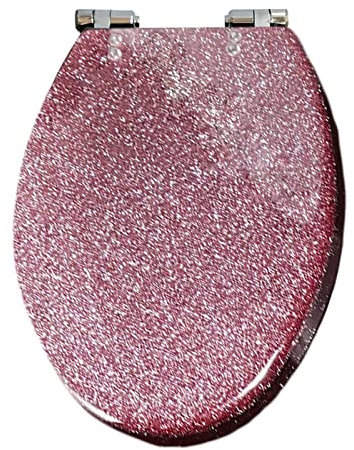 Glitzer toilettendeckel WC Sitz mit Absenkautomatik, Ovaler Toilettensitz mit verstellbarem Edelstahlscharnier, Quick Release für Einfache Reinigung, Toilettenbrille Versch Motiv WC Klodeckel,Rosa