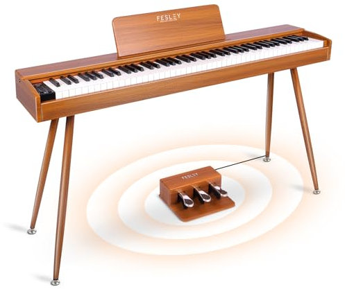Fesley Digital Piano 88 Keys Weighted Keyboard - Full-Size Electric Piano with Graduated Hammer Action, for Dual Stereo Speakers and 3 Pedals, Bluetooth Supported, USB MIDI,