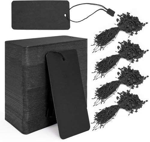 Modixun 400 etichette regalo nere con cordino, etichette grandi per prezzi, etichette per abbigliamento, etichette vuote in carta kraft da appendere per abbigliamento, vendita artigianato, prezzi,