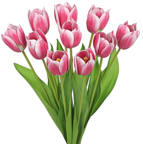 Arborus Konstgjorda tulpaner blommor 10 st falska tulpaner som ser riktiga ut 50 cm (20 tum) het rosa falsk tulpan stam äkta känsla vårblommor för vas blomsterarrangemang hem kontor bondgård kök