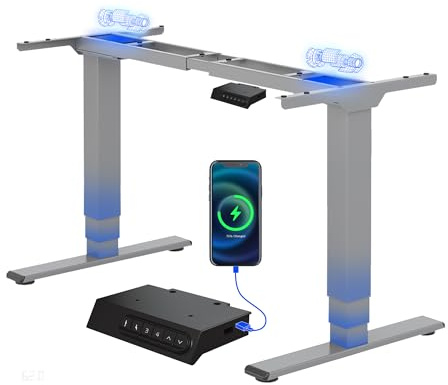 FLEXISPOT EC5 Plus Escritorio Elevable Eléctrico de Doble Motor 3 Etapas, 120kg Capacidad, Altura Regulable, Sistema Anticolisión, Memoria de Altura y Puertos USB-C/A, Estructura Mesa Elevable, Gris