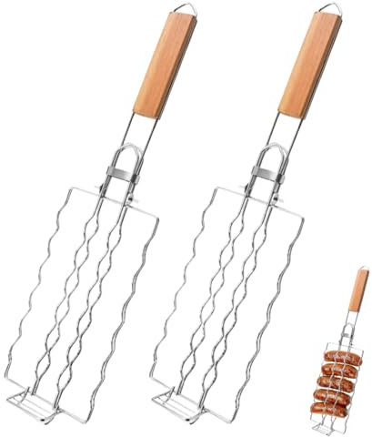 NHQZ 2 pièces Grille à saucisses Pliable, Pince à Barbecue Pliable Portable, Accessoires pour Barbecue, Gril à saucisses