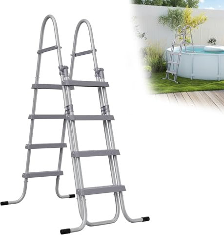 YRHome Escalera de piscina plegable de 4 peldaños (160 cm) con pedales de plástico y pies antideslizantes - Escalera de seguridad para piscinas elevadas - Fácil montaje - Estable y duradera