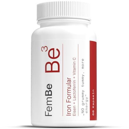 Compresse di ferro per le donne con lattoferrina e vitamina C da 142 mg – Efficace e altamente biodisponibile – vegetariana, senza additivi – bisglicinato di ferro e vitamina C naturale – 60 capsule