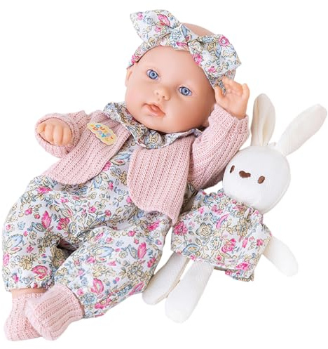 Odoukey 12 tums babydocka för småbarn rörliga leddockor med kläder tillbehör kaninleksak för flickor barn 1 2 3 4 5 6+ år gammal ljus röd