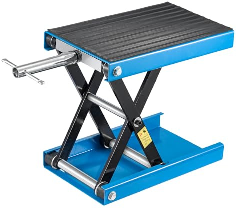 SUNNYNEST Motorcycle Lift 1100lb Motorcycle Scissor Lift Jack with Wide Deck & Safety Pin 4-13inch Center Hoist Crank Stand Steel Scissor Jack for Street Bikes Cruiser Bikes Touring Motorcycles (Blue)