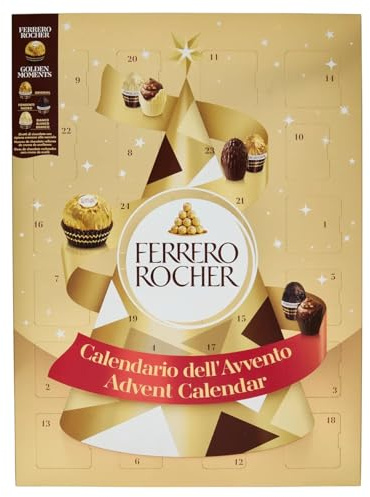 Calendario dell'Avvento 2025 con Rocher, Golden Moments di Cioccolato a Latte, Bianco e Fondente per ferrero rocher 258g