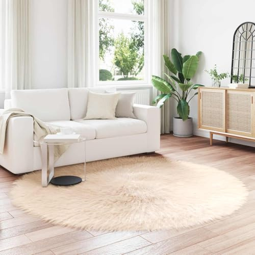 Tonture Peau de mouton synthétique Tafalla - Diamètre : 200 cm - Ronde - Flokati doux - Pour salon et chambre à coucher - En polyester moelleux - Pour décoration intérieure confortable - Durable et