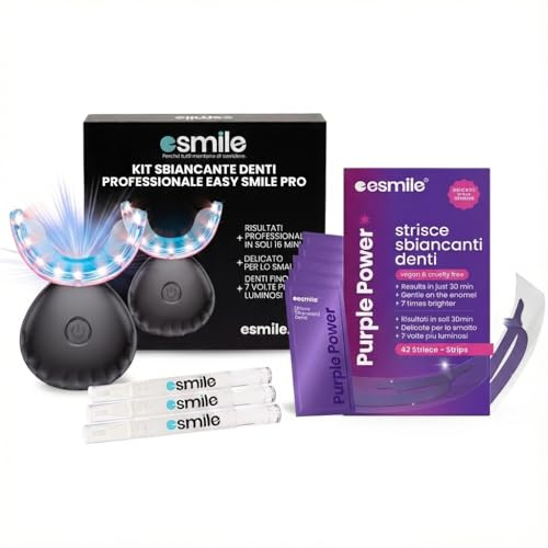 ESMILE: Kit Sbiancante Denti PRO con Lampada LED + Strisce Viola- Sbiancamento Istantaneo ed Efficacie - Sicuro per lo Smalto Dentale