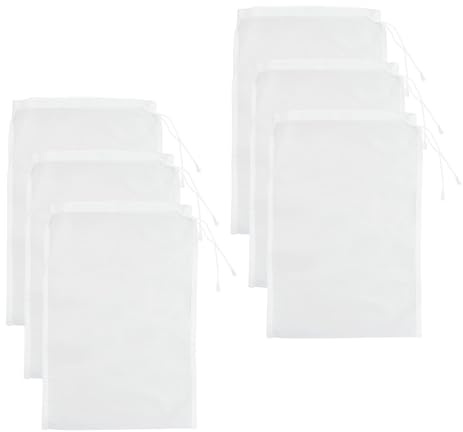 6 Pc Bolsas de Leche de Nueces 20x30cm, Bolsa de Colador Reutilizable Nailon, Paños para Filtrar Liquido con Cordón, Lavables Filtro de Leche Filtrante, para Zumos de Frutas Verduras, Café, Vegetal