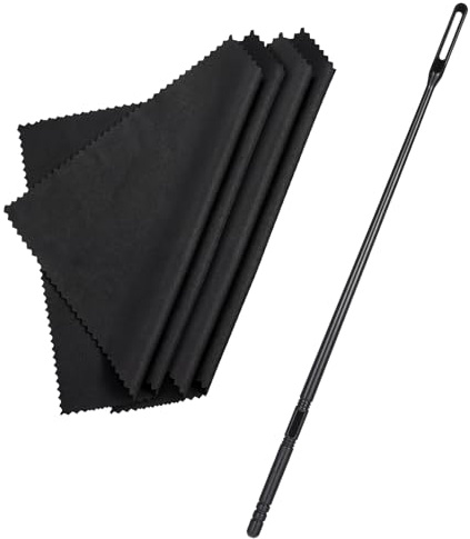 Flute Cleaning Rod and Cloth, Flute Cleaning Kit 4pcs Flutes Clean Cloth with 1pcs Flutes Clean Rod(Black)