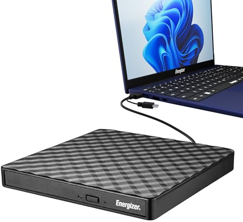 Energizer - Lecteur Graveur DVD Externe USB 3.0 & Type-C - Haute Vitesse 5Gbps - Plug & Play pour PC, MacBook & Windows - Compatible CD-RW, DVD±RW - Design Fin & Noir