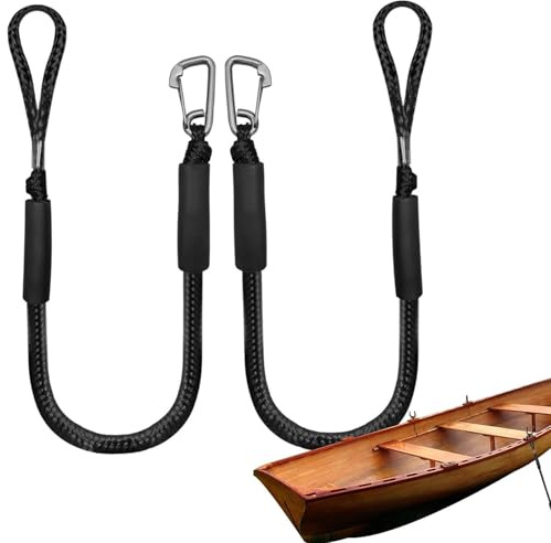 Elastiska dockrep för båtar - 4 fot dockrep med klämmor i rostfritt stål | set med 2 marina rep, båttillbehör, kajak, vattenskoter, ponton, kanot, fladdermus