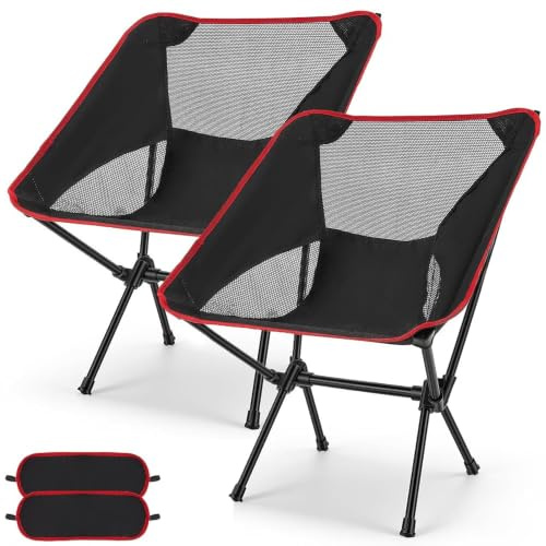 CushSunr Set of 2 Folding Camping Chair, Lightweight & Quick Setup Fishing Chair Portable Comfortable Beach Seat Reclining Deck Chairs for Garden Patio Picnic BBQ Outdoor Camping, Black