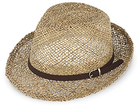 fiebig Trilby Sea Grass | Cappello da Sole 100% Paglia | Cappello Estivo con Fascia in Similpelle (59-L)