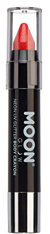 Moon Glow - Neon UV Glitter Face Paint Stick / Body Crayon makeup for the Face & Body - Red - Glows brightly under UV lighting