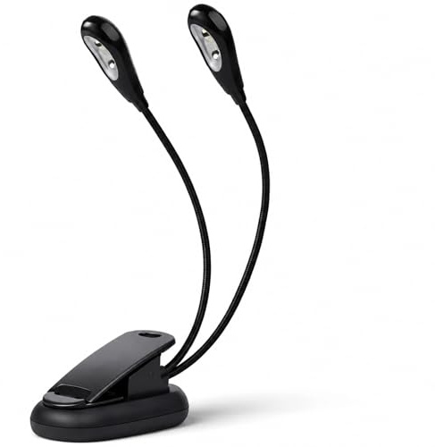 Soporte de Música de Luz LED, Mini Brazos Dobles Clip en Ligero Ajustable Lectura Luz 6 Beads / 8 Beads con Cable USB Lámpara para E-Reader Libro y Cabecero de Cama(6 Cuentas)