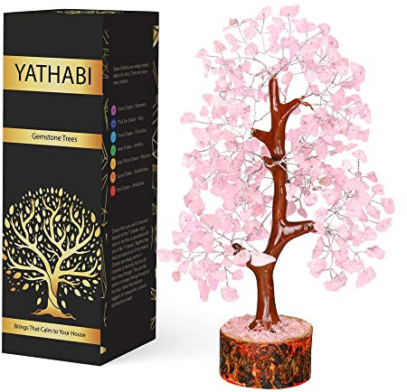 Tree of Life Gemstone Bonsai - Artificial Home and Office Decor, Spiritual Gift With Chakra Stones, Love Stone, Positive Energy - Crystal Rose Quartz